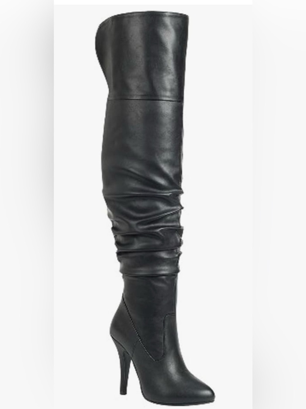 Women's Knee-High Slouch Boot in Black Faux Leather 4” Heel Womens 8